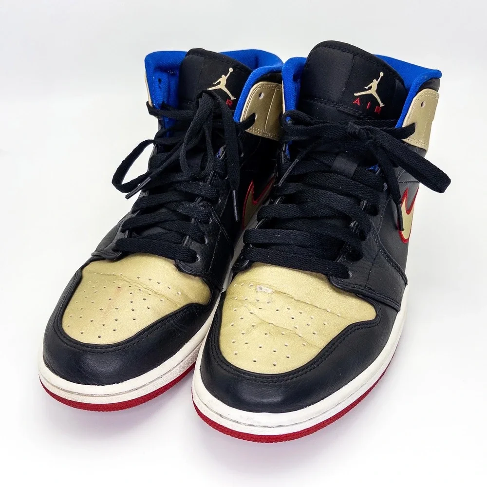 Nike Air Jordan 1 Mid Black Gold Red 554724-013 Men's Size 9 2013 Retro